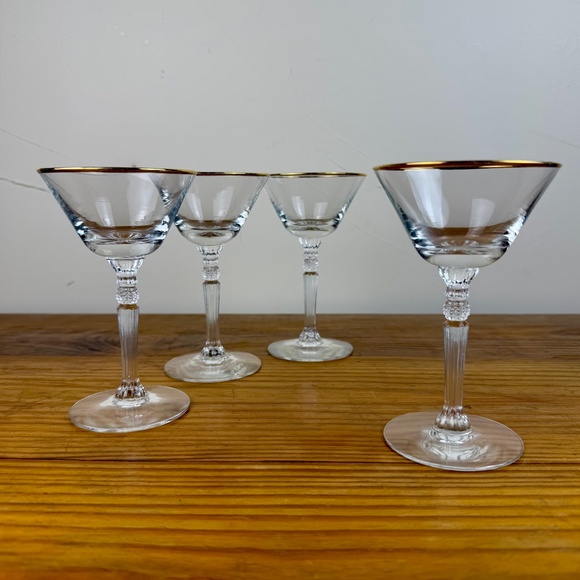 Vintage Gold Rimmed Crystal Stem Glasses – Set of 4 | Ornate Stemware - Picture 11 of 16
